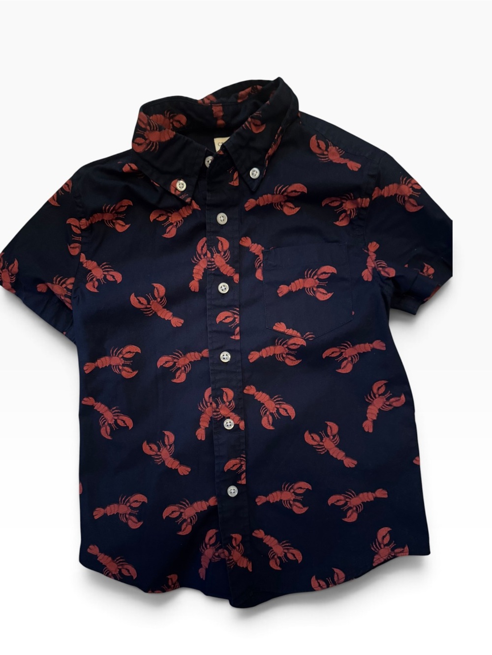 Crewcuts J.Crew Boys Lobster Print Button Down Shirt Size 4-5 Navy Red Short
